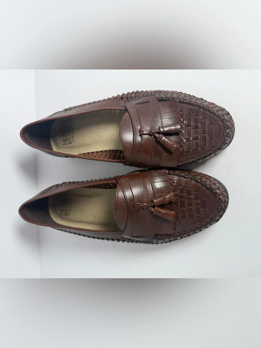 Vintage Nunn Bush Strafford Woven Tassel Loafers Men’s 9.5M Brown Leather Brazil